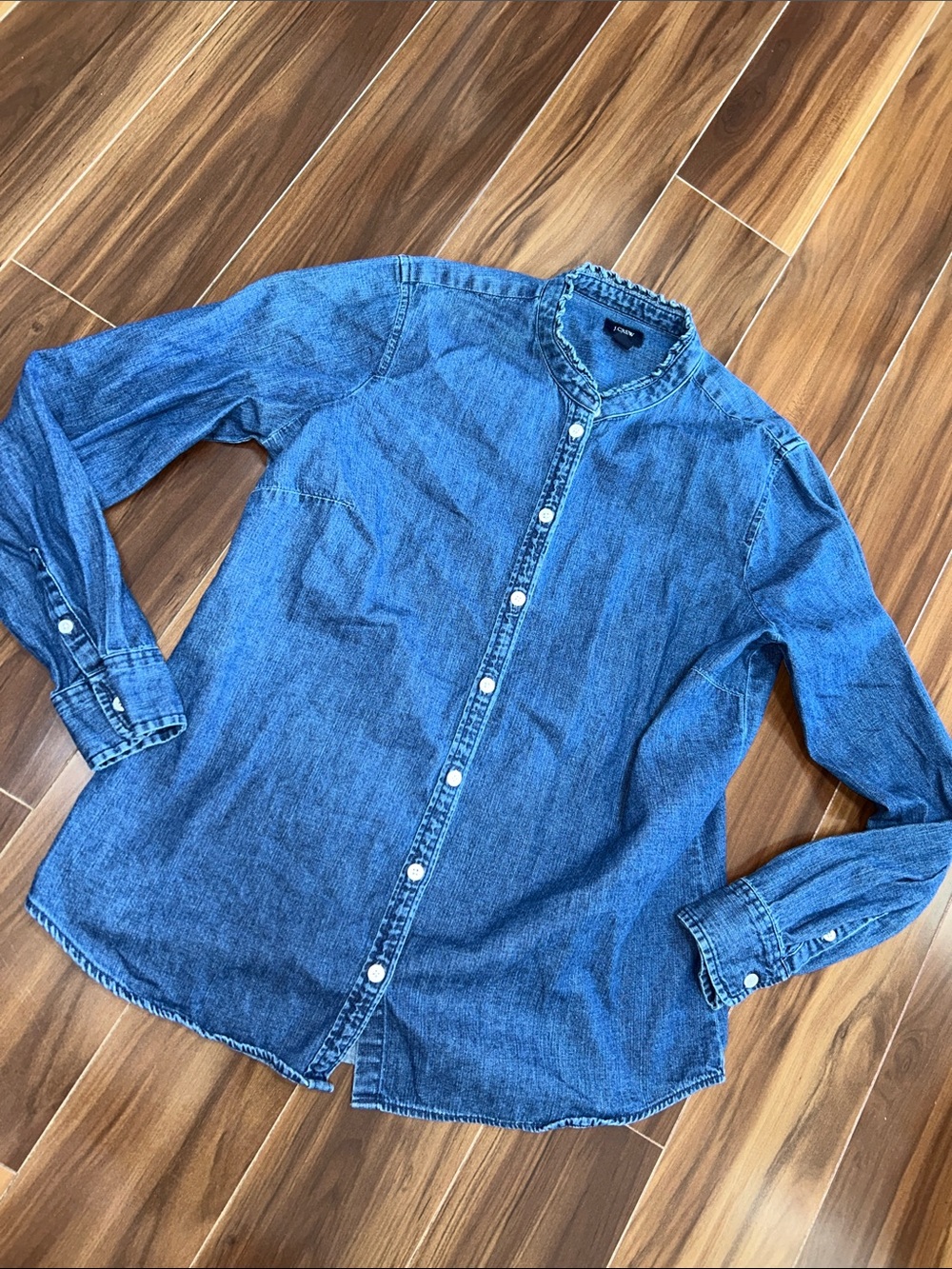Small 100% cotton J. Crew Women's Dark Blue Denim button down top shirt